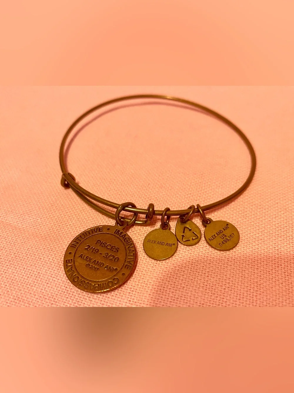 Alex and Ani Pisces Charm Bangle Bracelet Gold Mermaid Fish Water Zodiac Stars